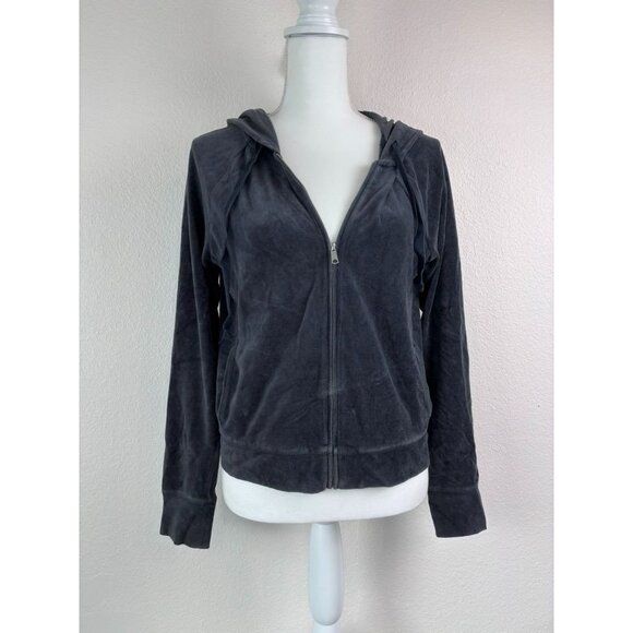 Aerie women's medium grey full zip long sleeve velour hooded‎ track jacket Y2K - Picture 1 of 7
